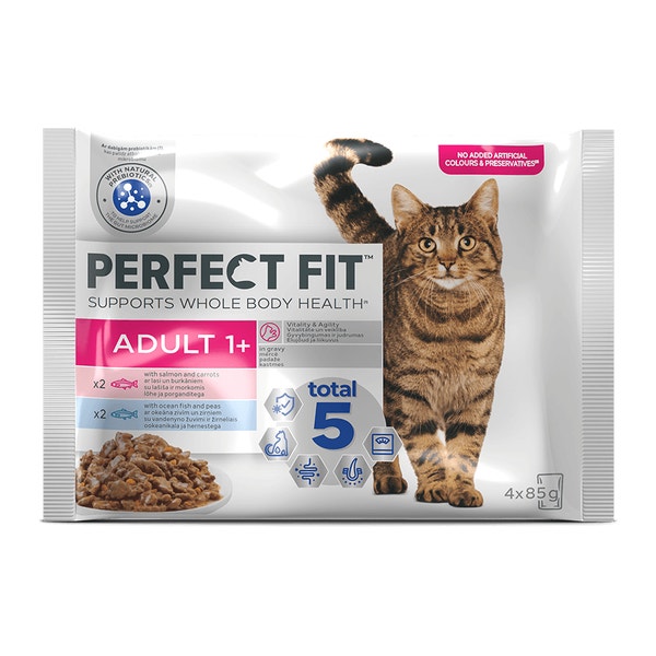 Perfect fit Adult Mitrā barība kaķiem ar zivi 4x85g