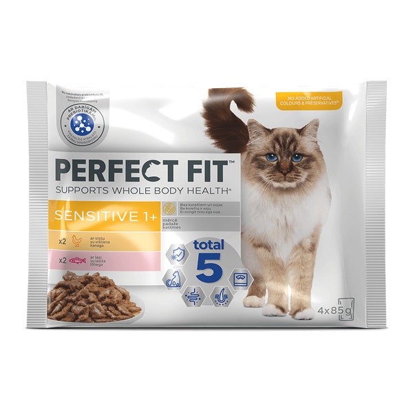 Perfect fit Sensitive Mitrā barība kaķiem ar vistu un lasi 4x85g