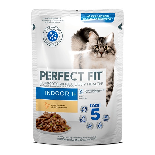 Perfect fit Indoor Mitrā barība kaķiem ar vistu un zirņiem 85g